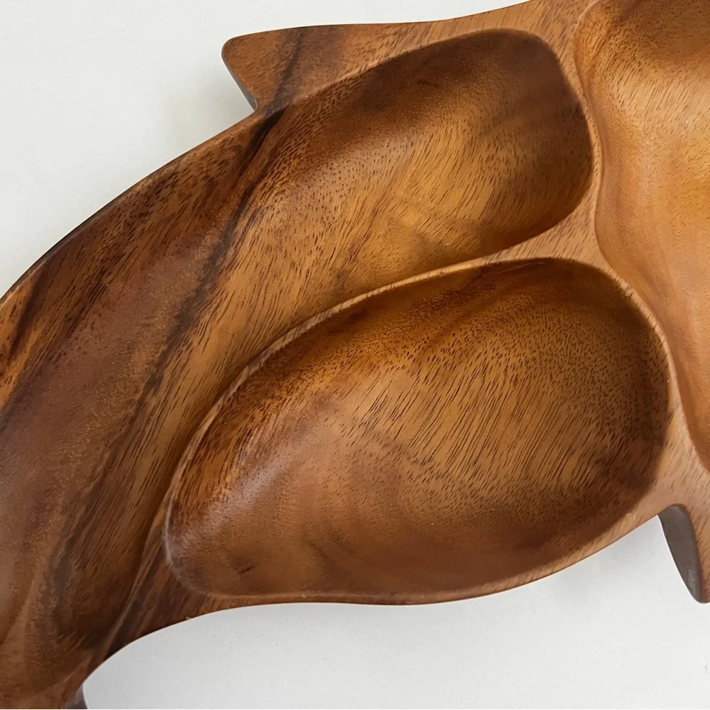 Dolphin Monkey Pod Wood Divided Tray Charcuterie Snacks Trinkets Sea Lif…